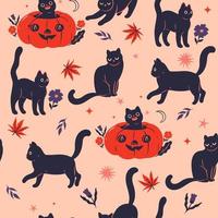 naadloos patroon met zwarte halloween-katten. vectorafbeeldingen. vector