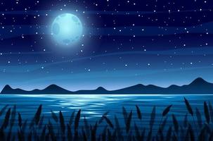 rivierlandschap met volle maan nacht achtergrond vector