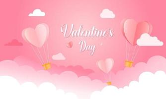 happy Valentijnsdag achtergrond hart ballon aan de hemel vector