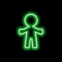 een eenvoudige neon groene menselijke contour op een zwarte achtergrond. vector