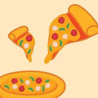 stuk pizza kawaii doodle platte cartoon vectorillustratie vector