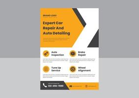 automotive auto reparatie diensten auto detaillering flyer poster sjabloon. autoreparatie en automobieldiensten flyer poster folderontwerp. vector