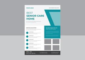 senior zorg folder sjabloon, beste senior zorg thuis flyer, senior zorg service verpleging poster, flyer, brochureontwerp. vector