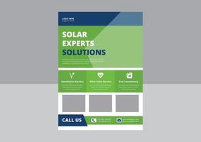 flyer-sjablonen voor zonne-energie, flyer voor oplossingen voor zonne-experts. huis zonne-energie systeem flyer ontwerp. groene energie flyer, dekking, posterontwerp. vector