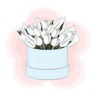 boeket van witte tulpen in een geschenkdoos, vectorillustratie vector