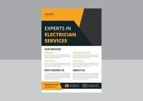 professionele elektrische serviceposter en flyer. elektricien en elektriciteitsbedrijf flyer, huishoudapparatuur reparatie service flyer. vector