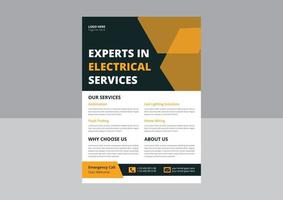 professionele elektrische serviceposter en flyer. elektricien en elektriciteitsbedrijf flyer, huishoudapparatuur reparatie service flyer. vector