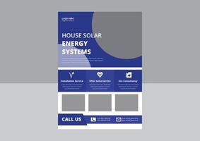 flyer-sjablonen voor zonne-energie, flyer voor oplossingen voor zonne-experts. huis zonne-energie systeem flyer ontwerp. groene energie flyer, dekking, posterontwerp. vector