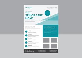 senior zorg folder sjabloon, beste senior zorg thuis flyer, senior zorg service verpleging poster, flyer, brochureontwerp. vector