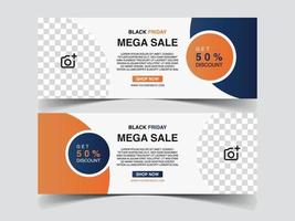 mega verkoop korting facebook banner gratis vector. mode bedrijf facebook banner met oranje en blauwe kleur voor de kleurovergang gratis vector