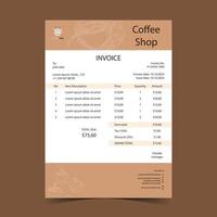 professionele coffeeshop factuursjabloon. ontwerp voor ontvangst, factuur, briefpapier, bestelformulier, proforma. print klaar en bewerkbare vector sjabloon gratis vector