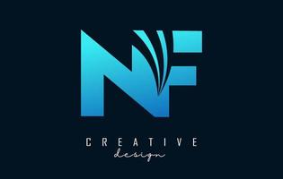 creatief blauwe letters nf nf-logo met leidende lijnen en wegconceptontwerp. letters met geometrisch ontwerp. vector