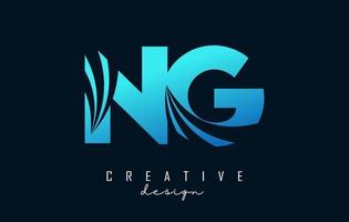 creatief blauwe letters ng ng-logo met leidende lijnen en wegconceptontwerp. letters met geometrisch ontwerp. vector