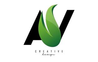 vectorillustratie van abstracte letters av av met groen blad ontwerp. vector