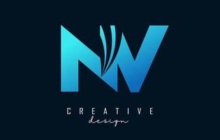 creatief blauwe letters nv nv-logo met leidende lijnen en wegconceptontwerp. letters met geometrisch ontwerp. vector