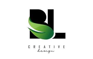 vectorillustratie van abstracte letters bl bl met vuurvlammen en groen swoosh-ontwerp. vector