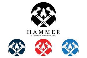 hamer, bouwconstructiehulpmiddelen en rechter logo vectorpictogram, vintage retro ontwerpillustratie vector