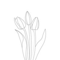 tulp bloem lijntekeningen kleurplaat voor kind tekening van zwarte lijn ontwerp vector