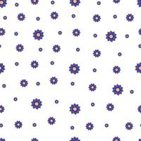 naadloos patroon met herfst kleine blauwe abstracte bloemen in warme kleuren geïsoleerd op een witte achtergrond in platte cartoonstijl vector