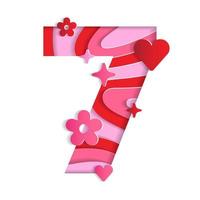 7 numeriek Valentijnsdag liefde abstract karakter doopvont nummer papier levendig bloem hart fonkeling glans rood roze berg aardrijkskunde contour kaart 3d laag papier knipsel kaart webbanner vectorillustratie vector