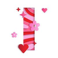 ik alfabet Valentijnsdag liefde abstract karakter lettertype brief papier levendig bloem hart fonkeling glans rood roze berg aardrijkskunde contour kaart 3d laag papier knipsel kaart webbanner vectorillustratie vector
