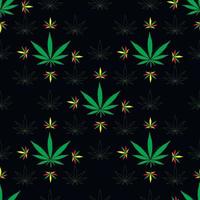 naadloos cannabispatroon laat patroon op zwarte achtergrondbladeren vector