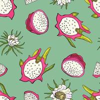 rode drakenvrucht. fruit naadloos patroon met pitahaya's. ontwerp voor stof, textiel, behang, verpakking. vector