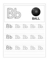 oefenwerkbladen voor kleurrijke alfabetten voor kinderen, b is voor bal vector