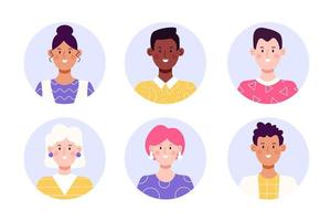 set van cirkel gezicht avatar. verzameling multiraciale mannelijke en vrouwelijke portretten voor profielpictogrammen. platte vectorillustratie. vector