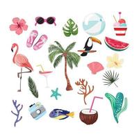 verzameling tropische zomerelementen en dieren vector