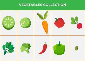 set van platte groenten vector. icon set van gezonde voeding. vegetarisch teken. geïsoleerd op een witte achtergrond. vectoreps 10. vector