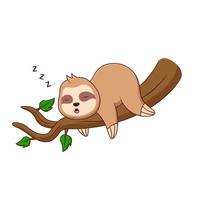 schattige cartoon luiaard slapen op een tak. vectorillustratie. tekenfilm schattig dier vector