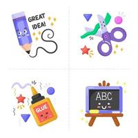 terug naar school verzameling stickers voor studenten met schoolbenodigdheden. vector illustratie