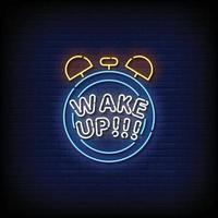 neon bord wakker met bakstenen muur achtergrond vector