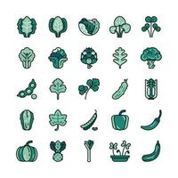 bundel van fruit, bes, groente, voedsel, glyph, platte, vector, set vector