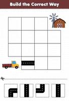 educatief spel voor kinderen bouw op de juiste manier help pick-up truck naar boerderij vector