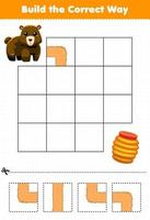 educatief spel voor kinderen bouw op de juiste manier, help schattige beer om naar honing te gaan vector