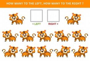 educatief spel voor kinderen hoeveel tijgers gaan naar links en hoeveel naar rechts vector