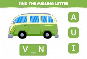 educatief spel voor kinderen vind ontbrekende brief schattig vervoer van auto vector