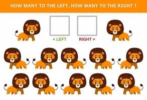 educatief spel voor kinderen hoeveel leeuwen gaan naar links en hoeveel naar rechts vector