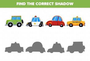educatief spel voor kinderen vind de juiste schaduwset van autotransport vector