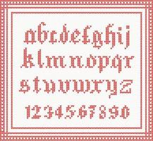 kerst lettertype gebreid gotisch alfabet in rode kleur. vector