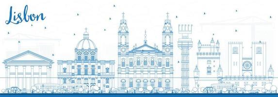 schets de skyline van lissabon met blauwe gebouwen. vector