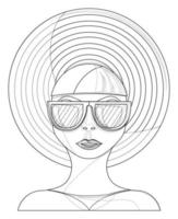vector afbeelding van een ouderwets meisje met een hoed en zonnebril