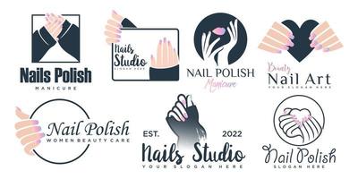 nagels art studio of nagellak pictogrammenset logo ontwerpsjabloon vector