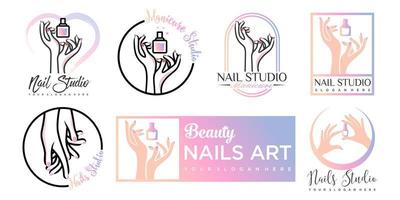 nail art logo sjabloon met nagellak vector