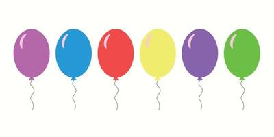 stelletje ballonnen voor verjaardag en feest. vliegende ballon met touw. blauwe, rode, gele en groene bal geïsoleerd op een witte achtergrond. ballon in cartoonstijl voor vieren en feesten vector