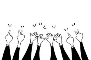 doodle handen omhoog, handen klappen. applaus gebaren. felicitatie bedrijf. vector illustratie