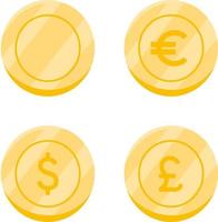 set munten. illustratie van dollarmunt, pondmunt, euromunt vector