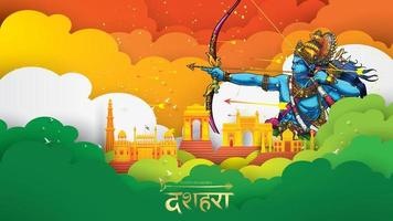 heer rama die ravana vermoordt in het gelukkige dussehra navratri-posterfestival van india. vertaling dussehra vector